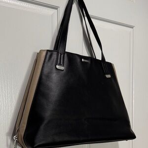 Polo Ralph Lauren Leather Colorblock Tote – Black & Tan – Structured Work Bag